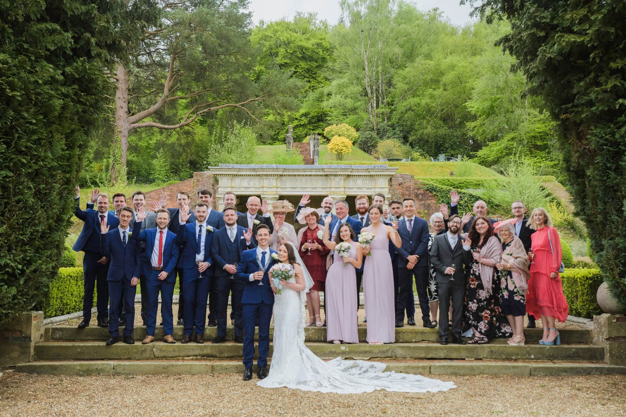 Group Wedding Photography in the Gardens at Wotton House