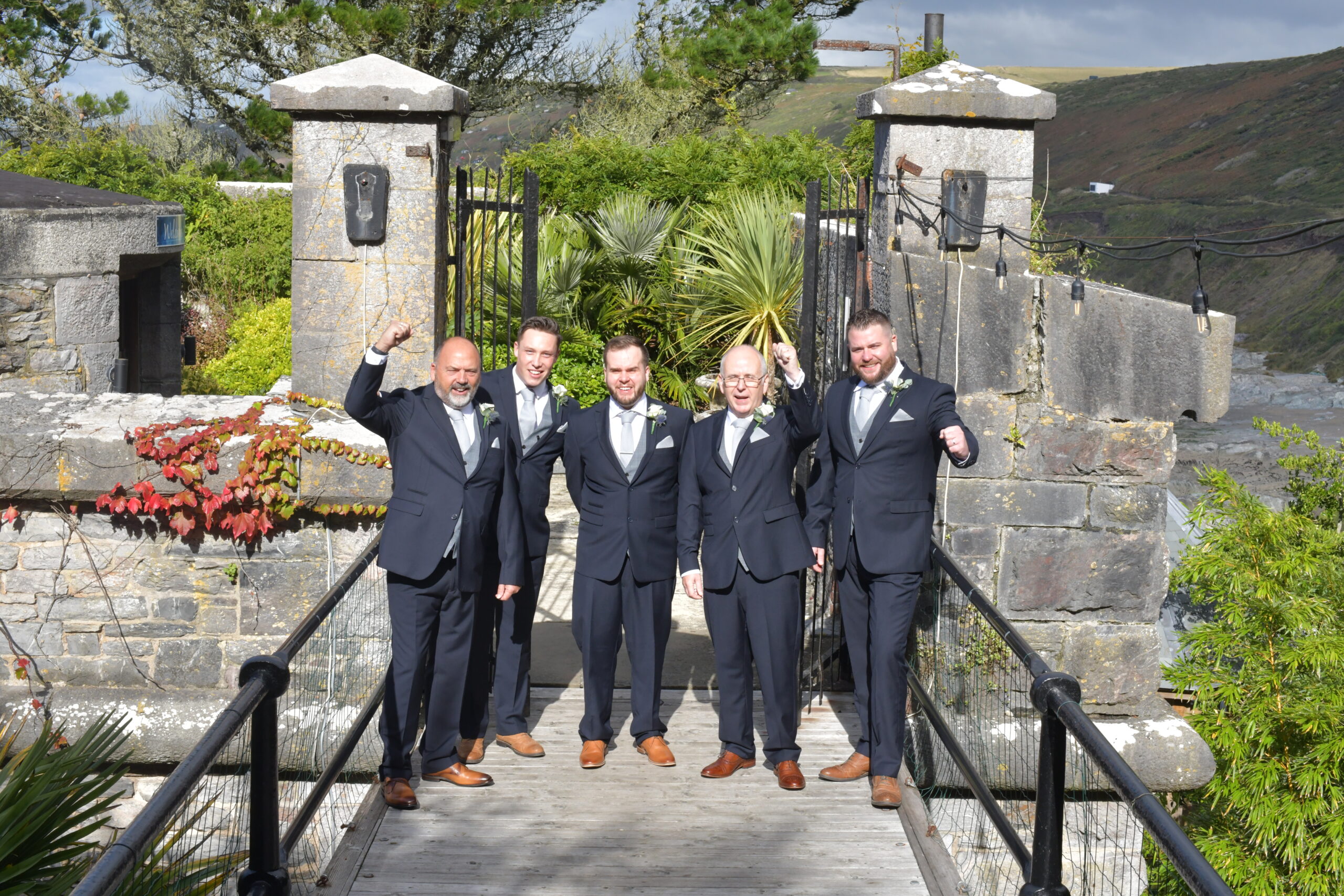 The groomsmen on the Bridge at Polhawn Fort