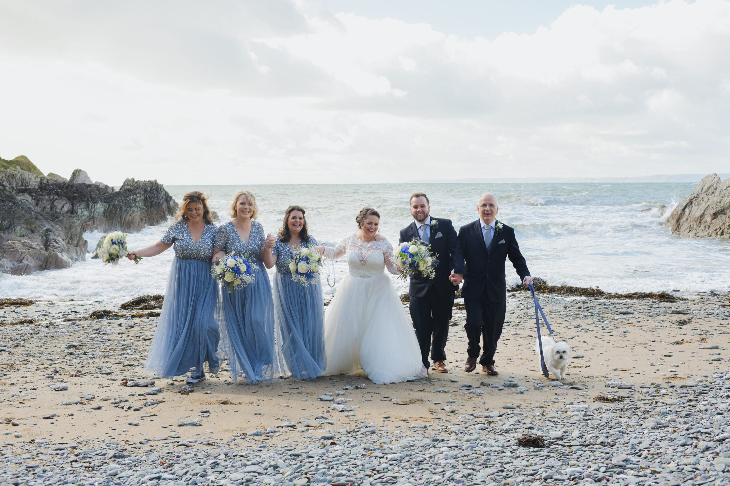 Wedding Photography on the Beach at Polhawn Fort with the Bridal Party