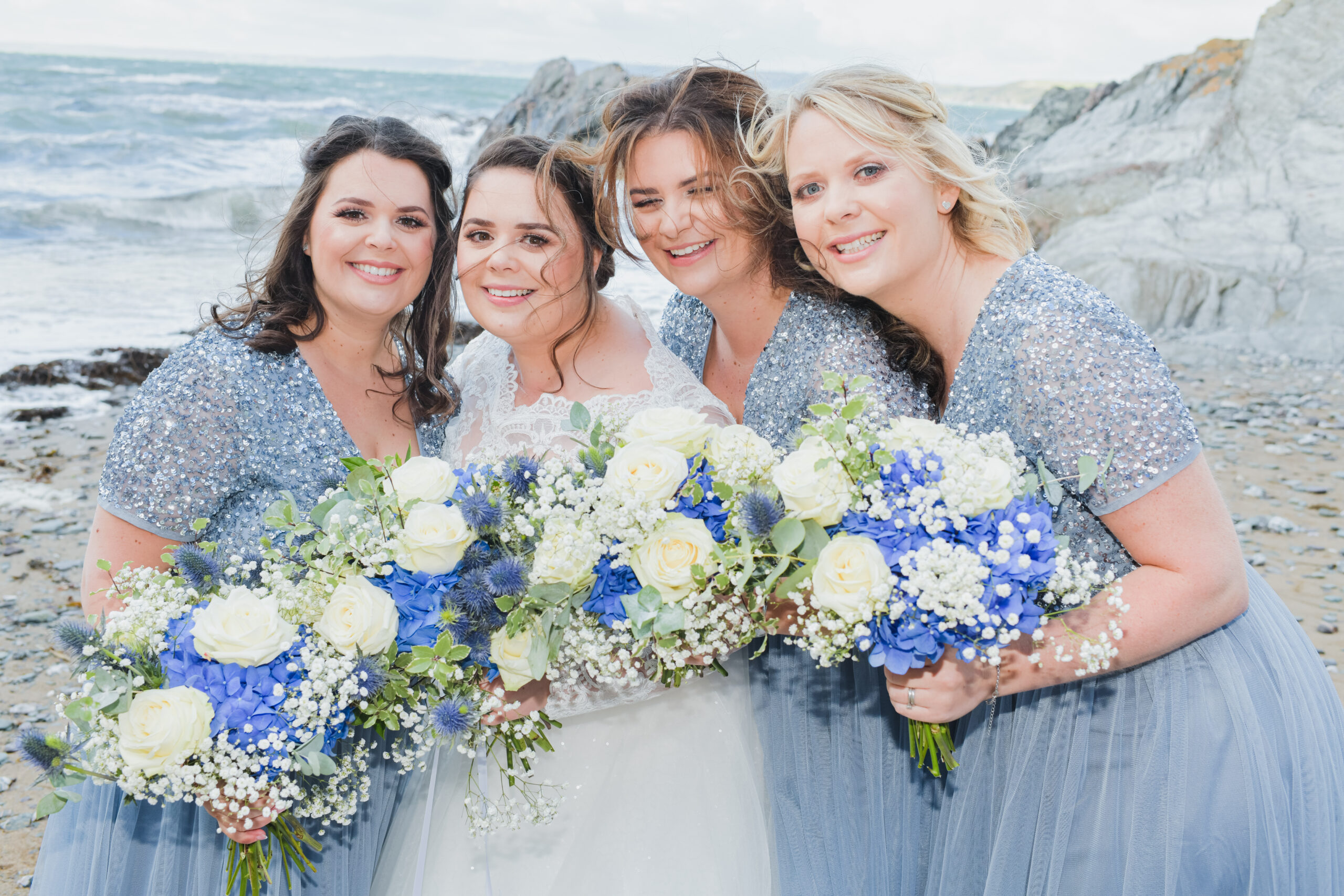 Wedding Photography on the Beach at Polhawn Fort with the Bridesmaids