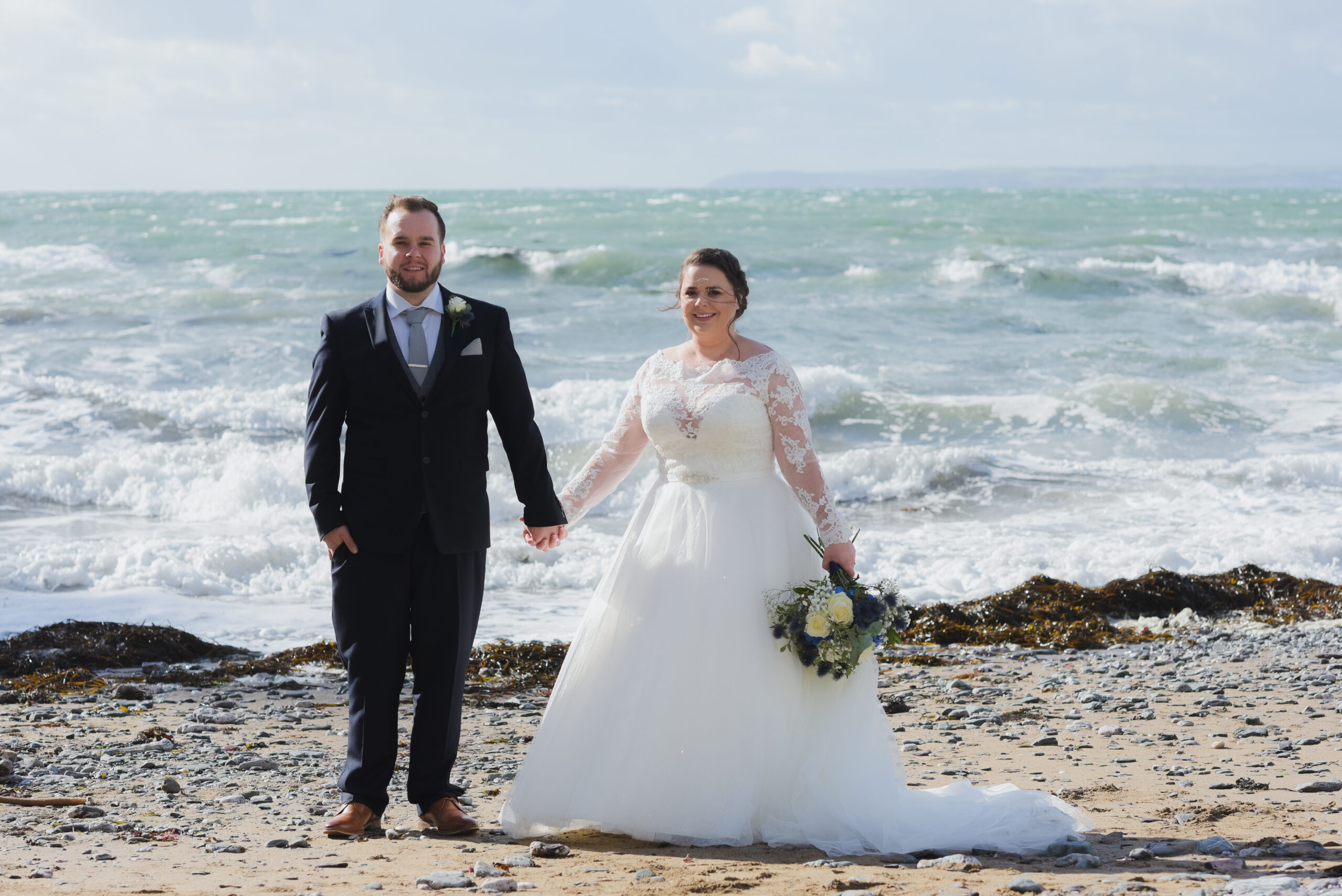 Wedding Photos at Polhawn Fort on the beach